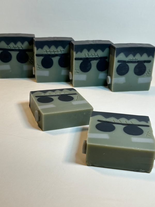 Frankenstein Halloween soap - unscented, whimsical green and black artisan bar